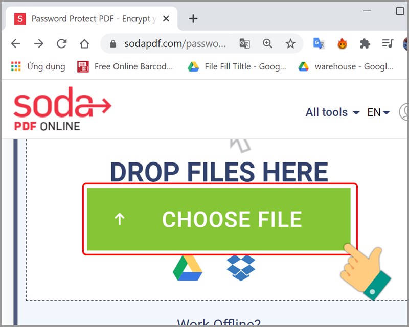 Nhấn Choose file trong Soda PDF Online