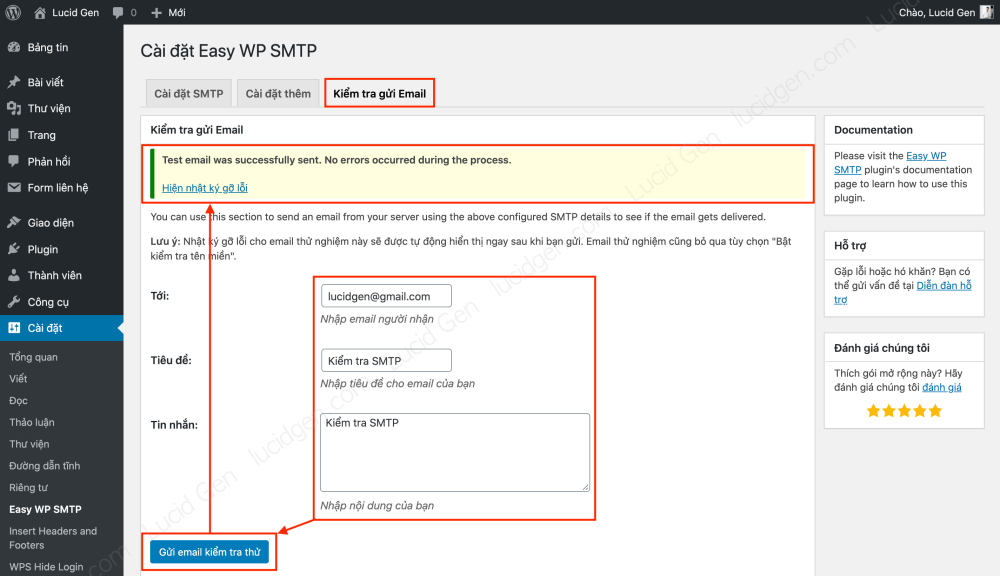 Cài đặt SMTP cho Contact Form 7 - Kiểm tra SMTP thành công là đã cài đặt đúng