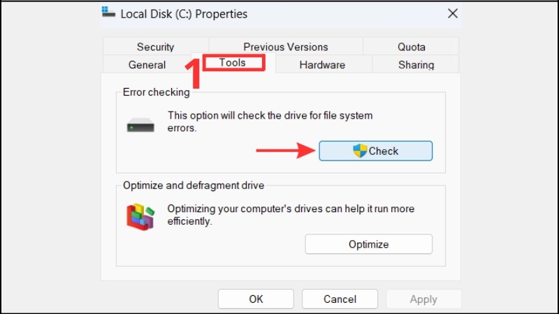 Chọn tab Tools, sau đó nhấn Check