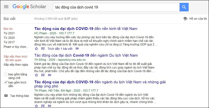 Tìm kiếm theo tiêu đề bài viết trên Google Scholar
