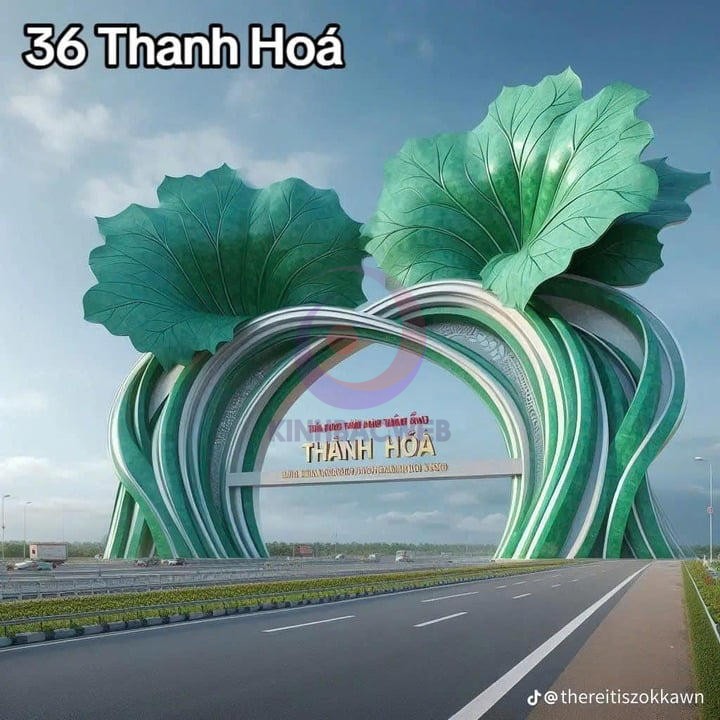 Cổng chào tỉnh Thanh Hóa có hình ảnh cây rau má.