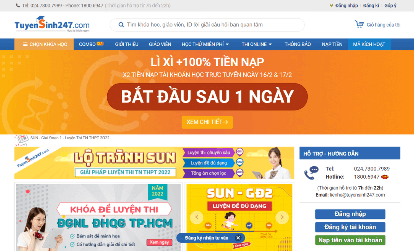 Website học trực tuyến Tuyensinh247.com