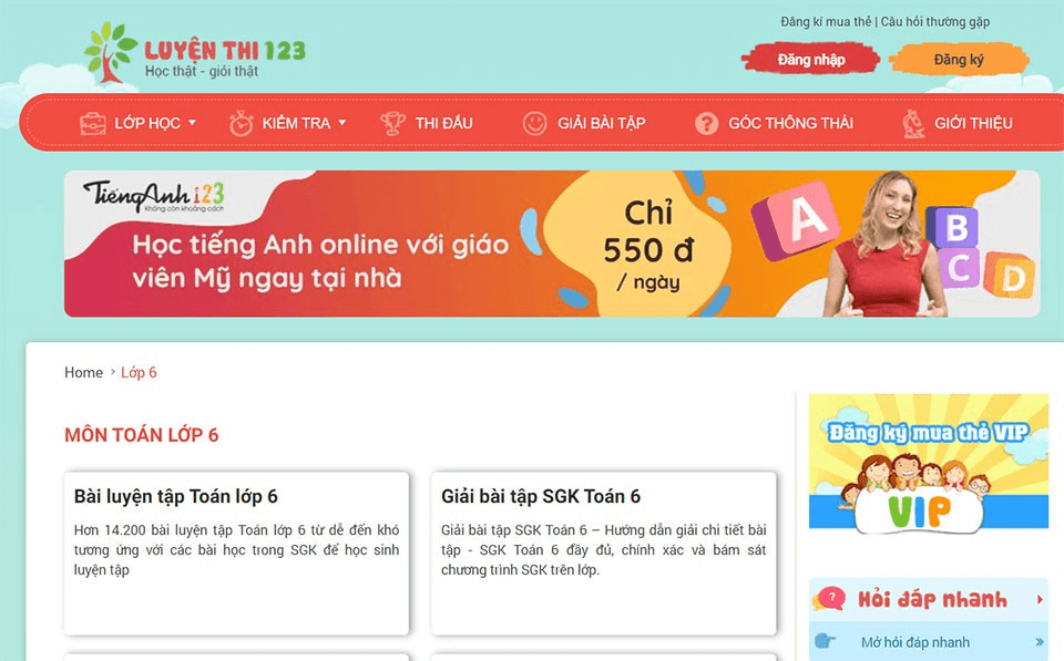 Website học trực tuyến Luyenthi123.com