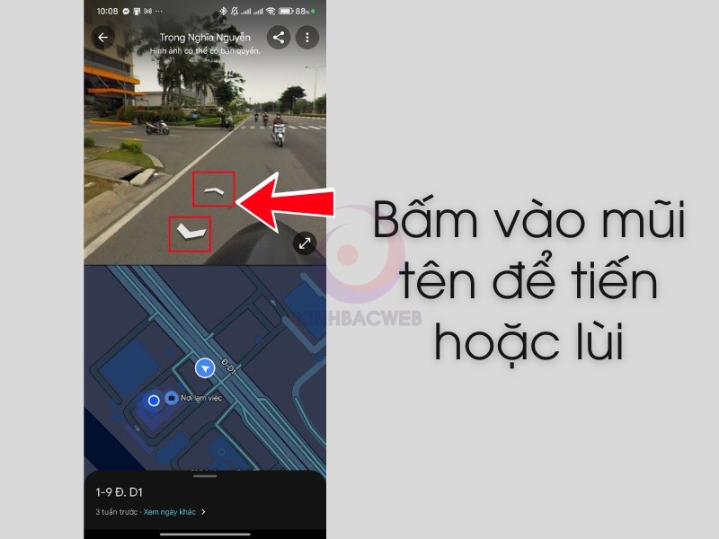 Bấm vào mũi tên để tiến hoặc lùi